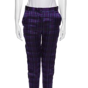 Haider Ackermann Silk Straight Leg Purple Plaid Pants